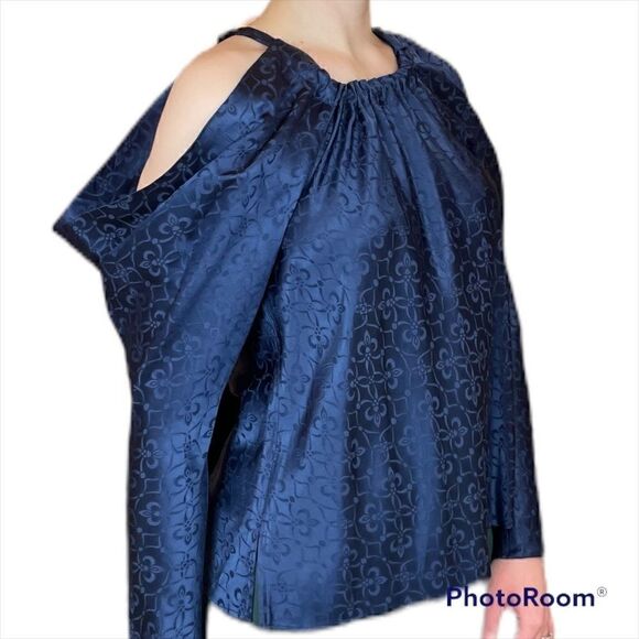 𝅺jonathan Simkhai Silk Long Sleeve Top in Navy, size S - NWT - Picture 1 of 14